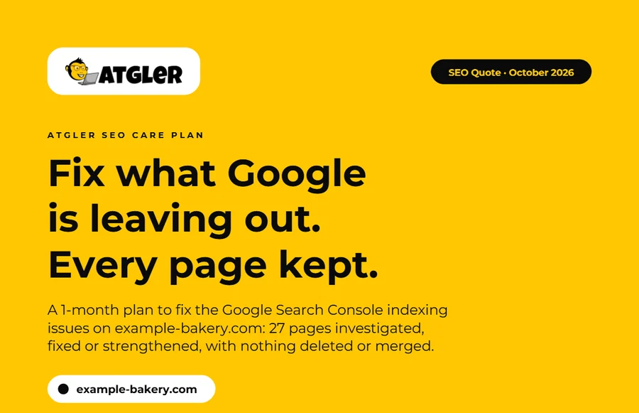 Cover page of the Atgler SEO quote PDF generated from example data
